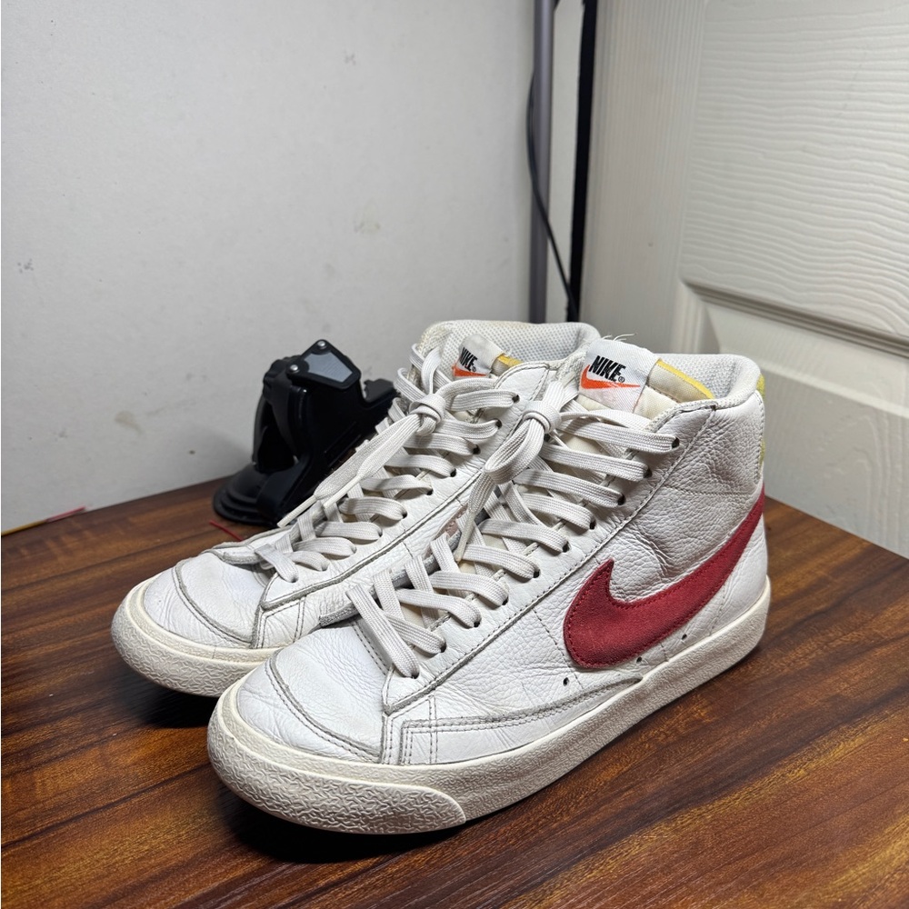 Nike White and Red High-Top Sneakers